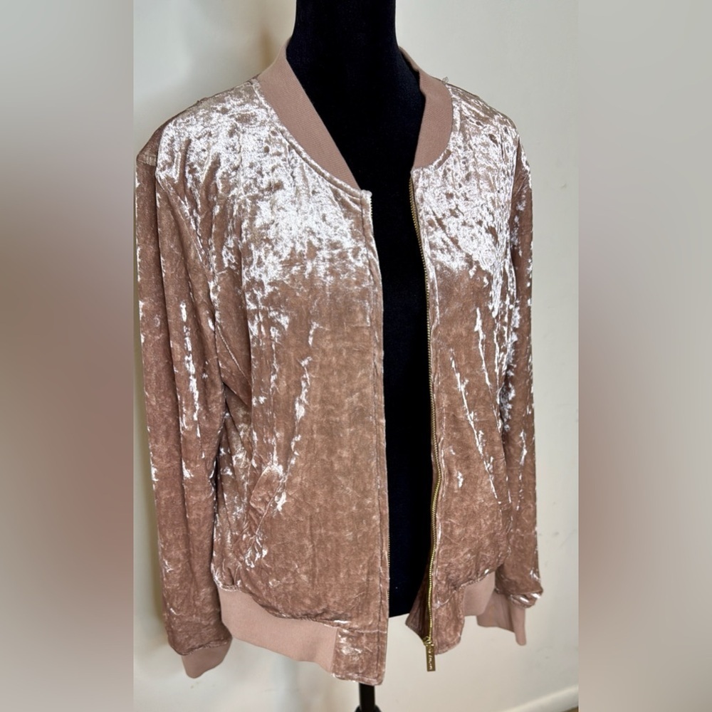 Sanctuary light pink crushed velvet girly feminine jacket coat full zip med EUC - Picture 2 of 11